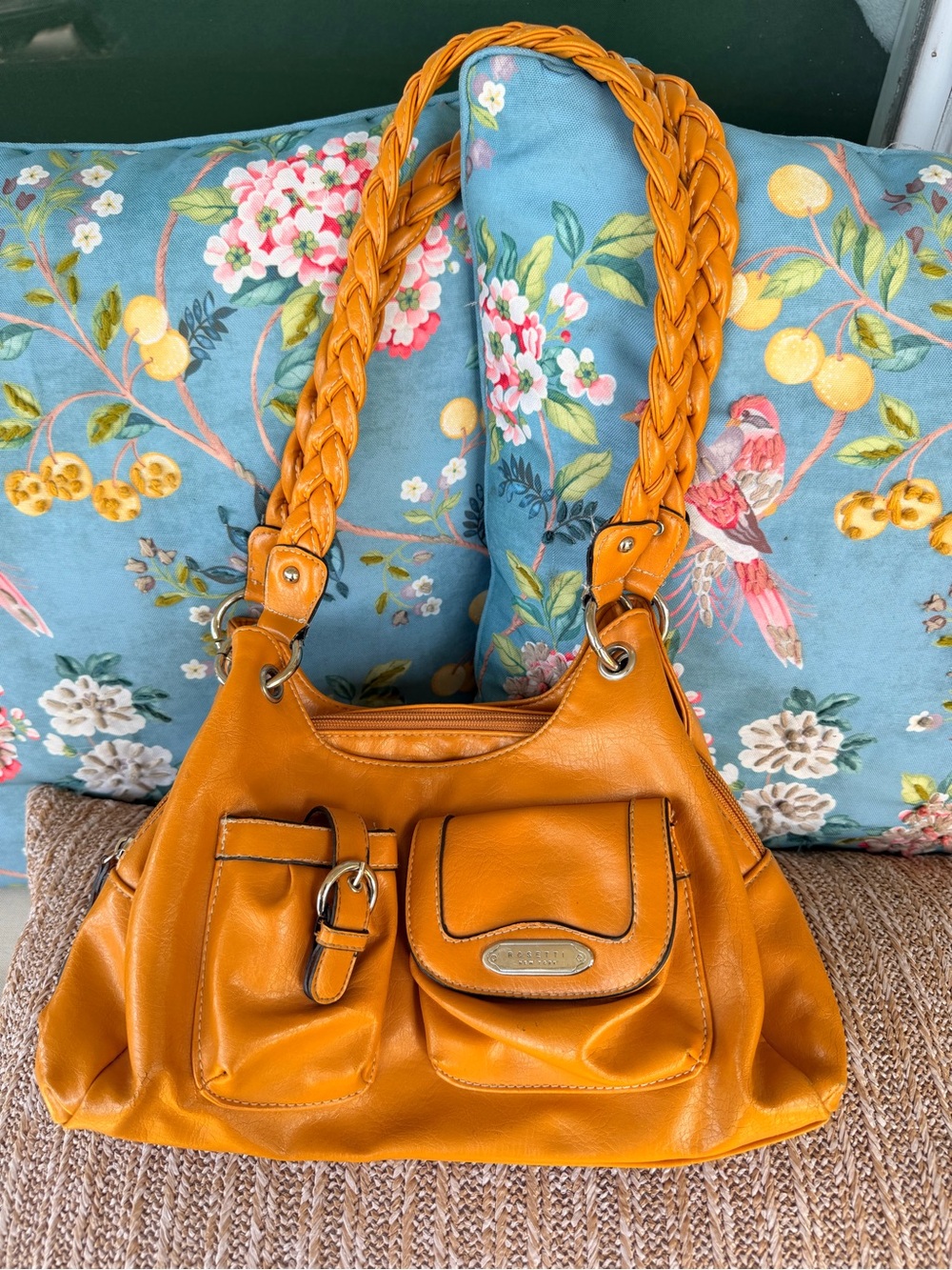 Rosetti Braided-Handle Shoulder Tote in Mustard